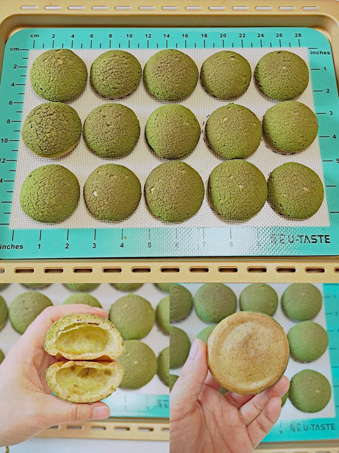 一次成功的抹茶酥皮泡芙‖每一个都是空心~