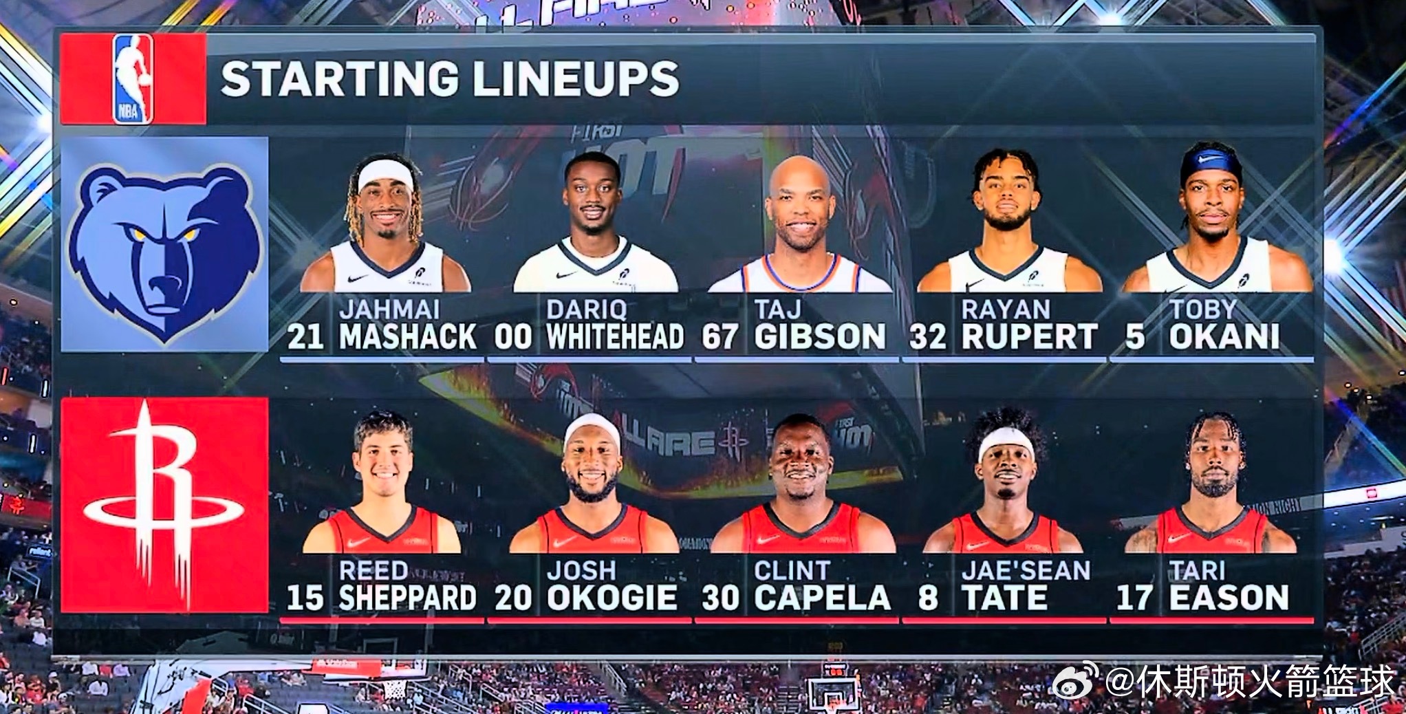 灰熊vs火箭 首发出炉！！！灰熊这阵容都不认识啊休斯顿火箭