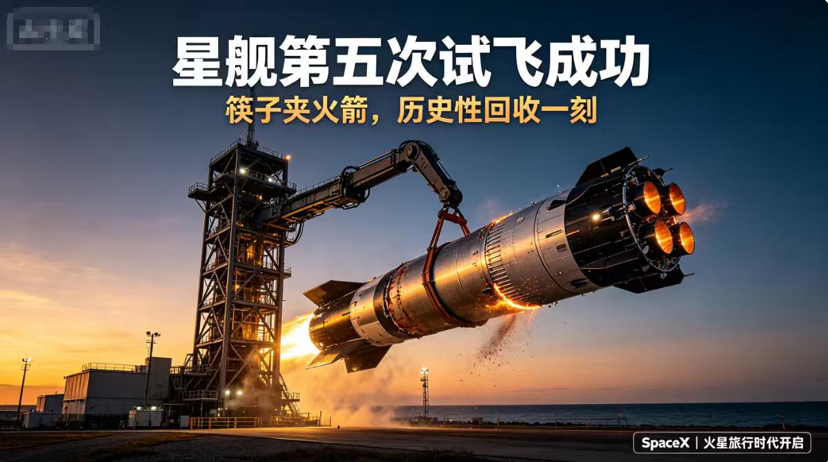 星舰第五次试飞“筷子”夹火箭成功
历史性一刻！SpaceX星舰第五次试飞，超重型