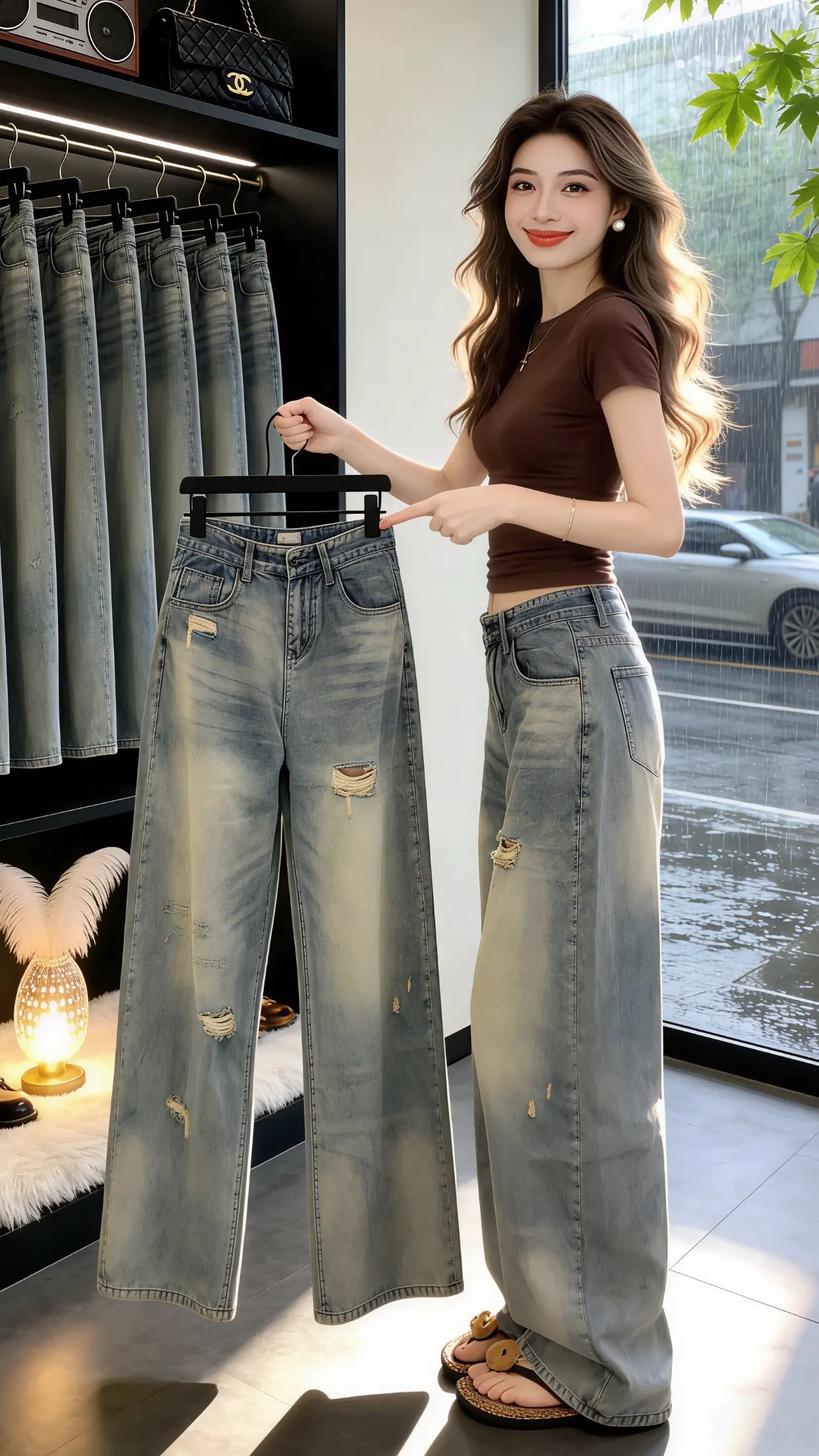 怎么将牛仔裤穿出高级感 高腰破洞水洗牛仔裤 好看的牛仔裤怎么会嫌多 多...