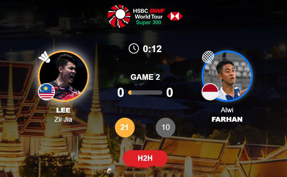 男单 1/4赛 李梓嘉 21-11 法汉(2)2026年泰国羽毛球大师赛