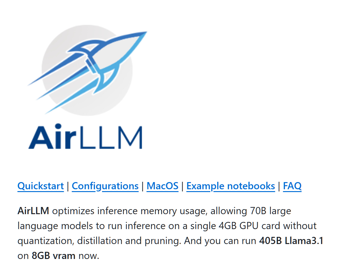 这个项目：AirLLM 可以让你的 70B 大型语言模型在单个 4GB GPU 