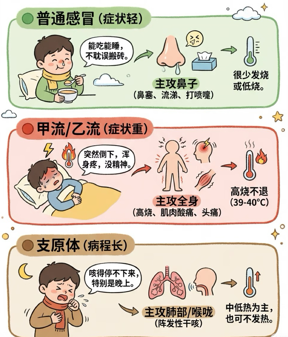 你知道吗？许多人误把流感当成“重感冒”，但两者在病原、症状和危害上都有显著区别。