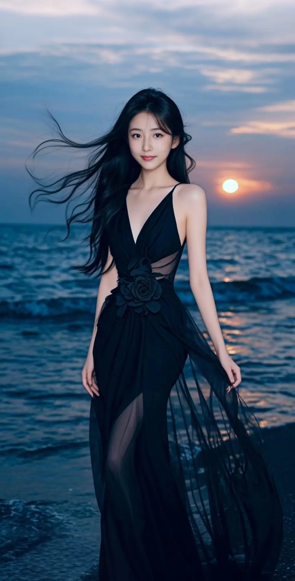 AI扩图 AI海畔夜影