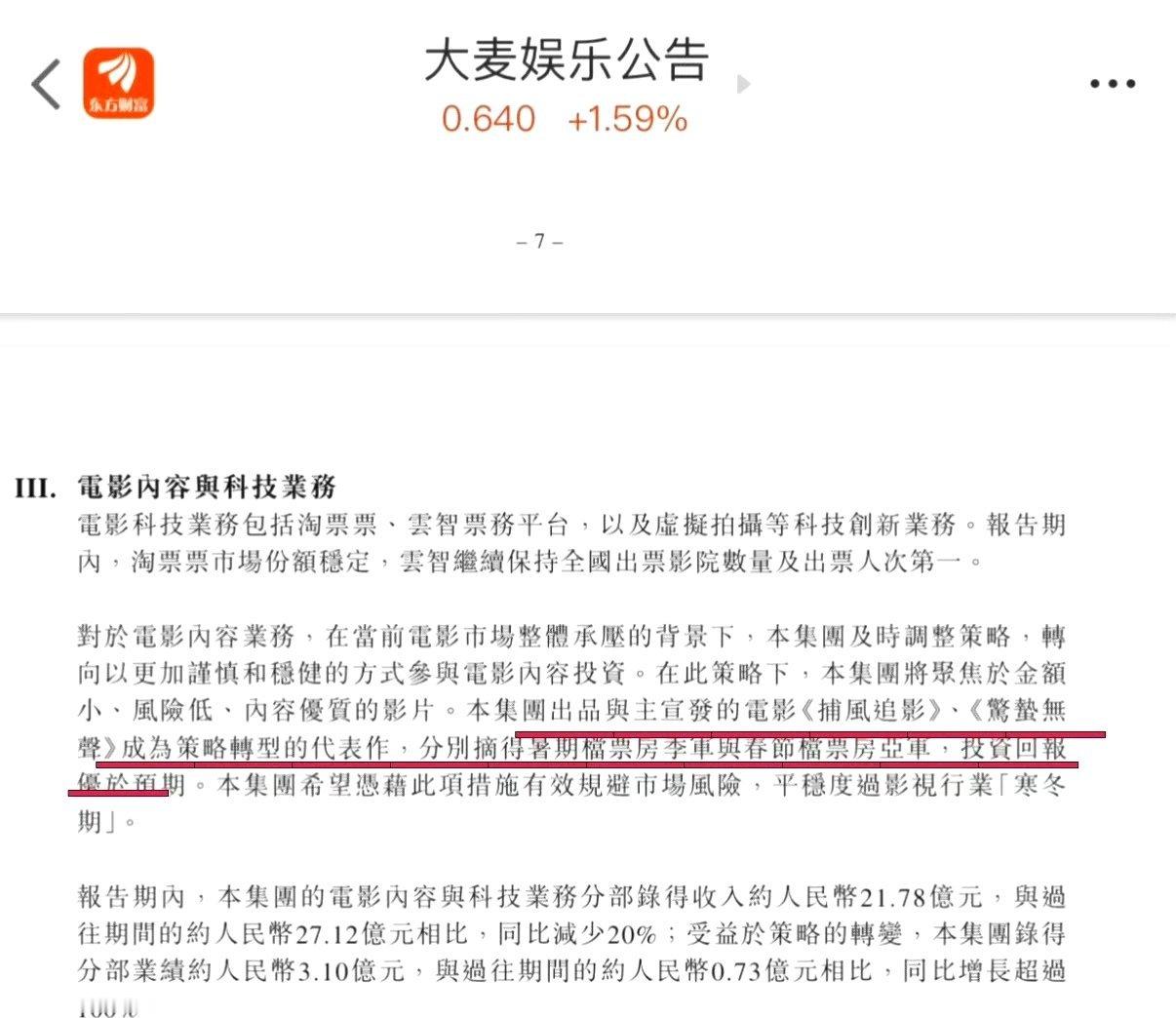 21953大麦财报:惊蛰无声投资回报优于预期翻译一下:赚的比想象的还多存图，遇到