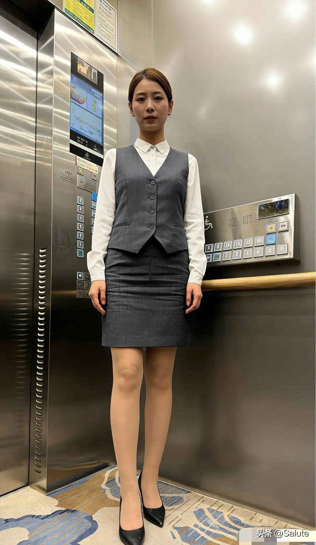 优雅乘电梯，时尚女郎风采