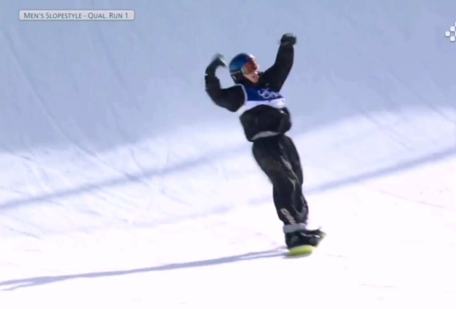 苏翊鸣第一轮排名第6🏂🏂苏翊鸣完成第一滑后欢呼第一滑稳稳落地，欢呼是对自己的