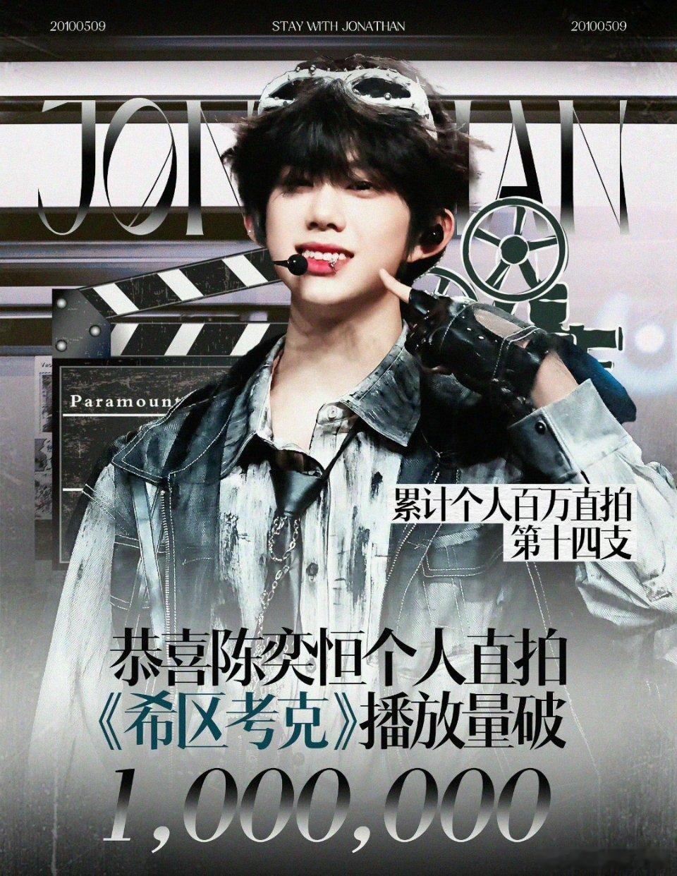 陈奕恒 个人直拍《希区考克》播放量破百万！累计个人百万直拍第十四支啦，好牛啊