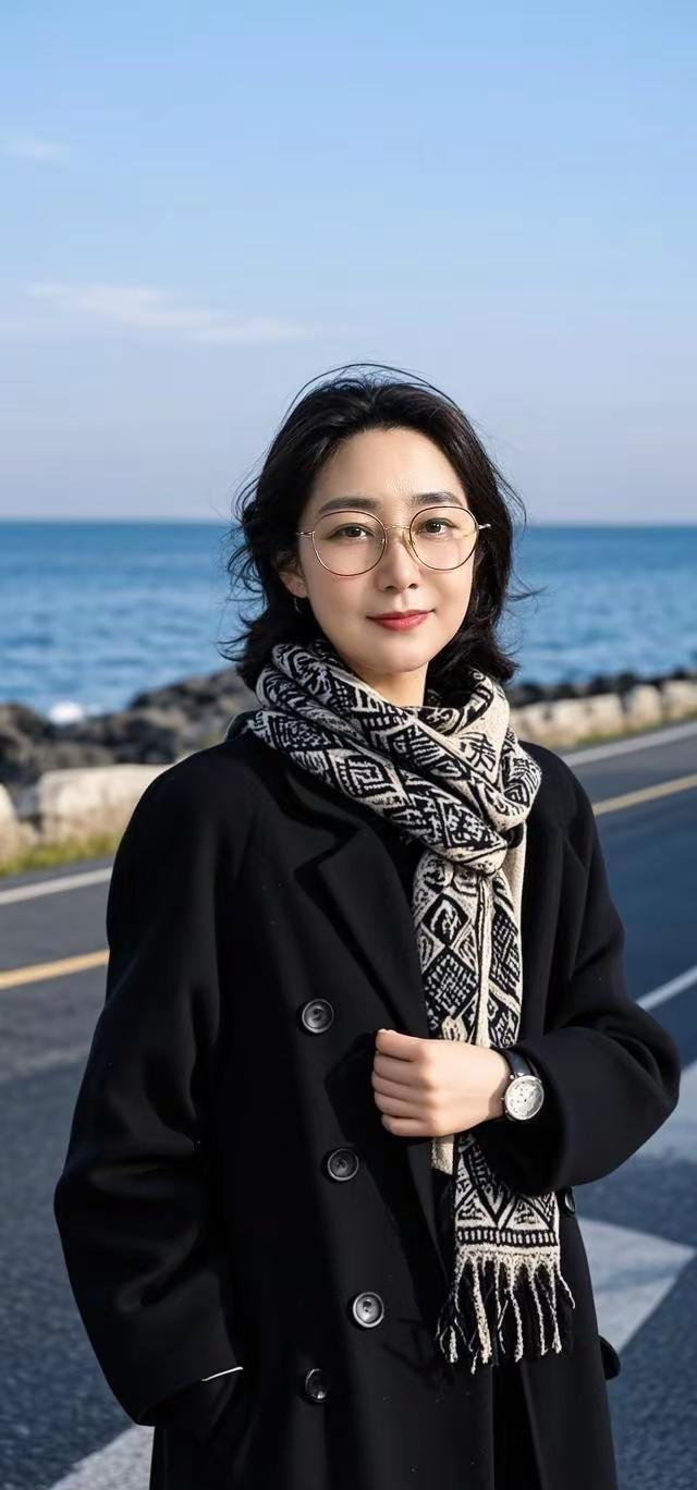 海滨黑衣佳人 慢慢后退