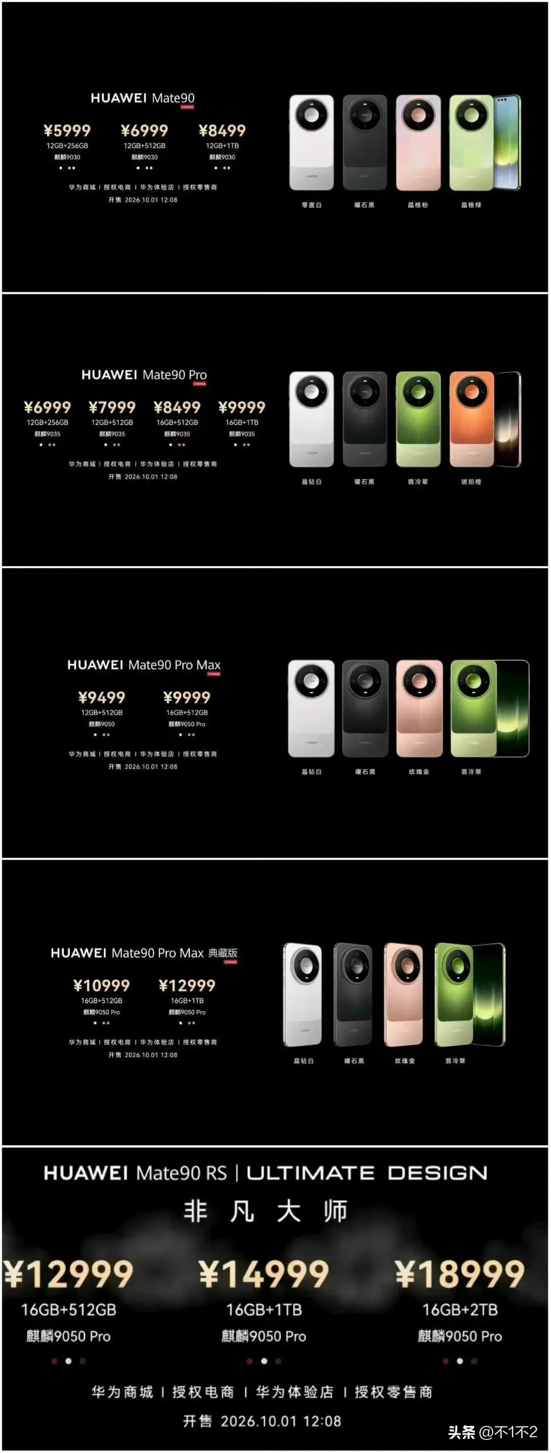 华为Mate 90系列价格揭晓
Mate 90 5999元起，
Mate 90 