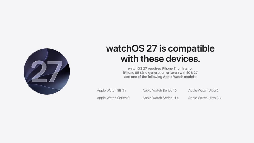 目前正在测试的 watchOS 27 Beta，直接淘汰了 5 款手表，它们是：