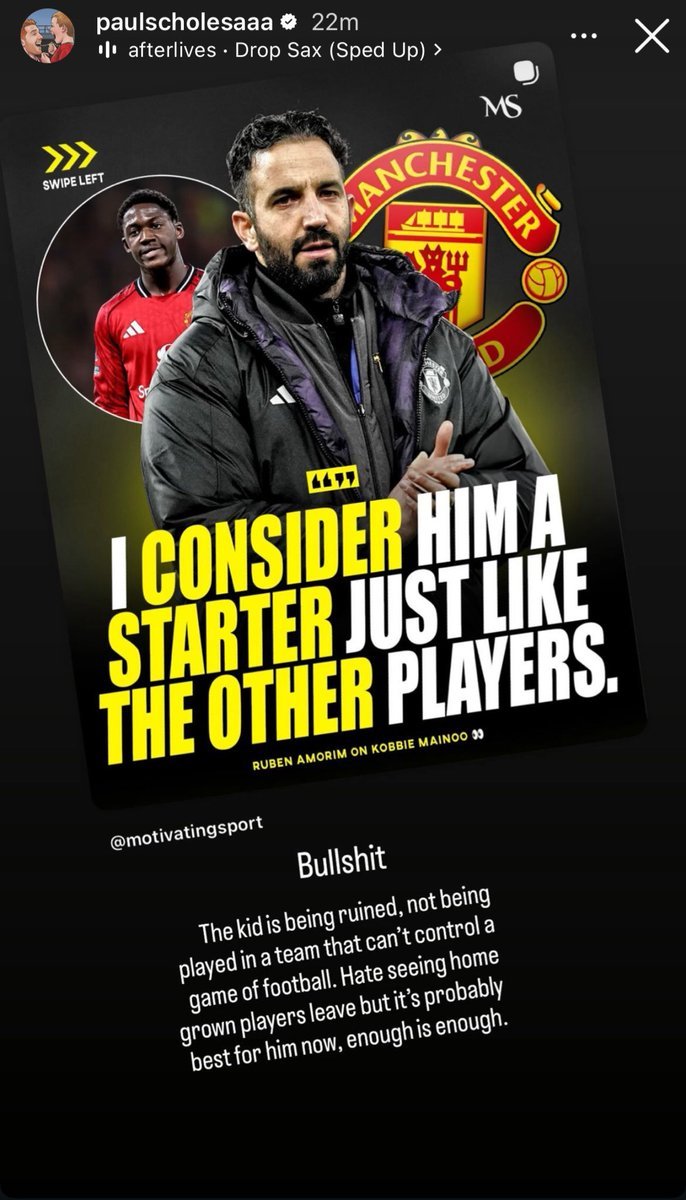 【关于梅努】斯科尔斯ins谈到阿莫林对待梅努的方式这孩子被毁了，在一个连比赛都控