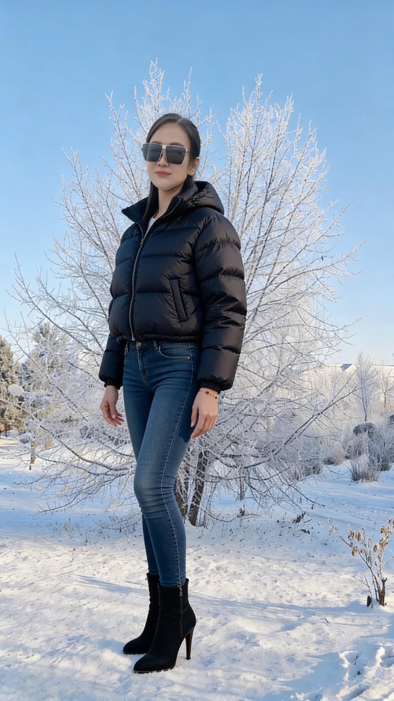 朔风卷地雪漫漫，冬至阳生日渐宽。
玉貌仙姿凝晓露，蓝裤黑袄怯轻寒。
拈针巧绣鸳鸯