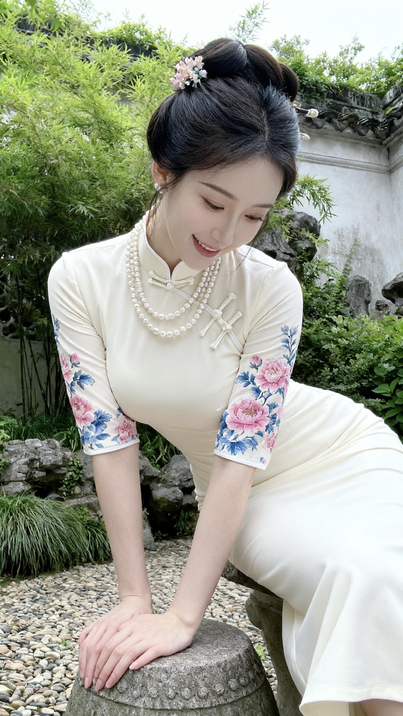 玉人倚石坐，花影入怀来。