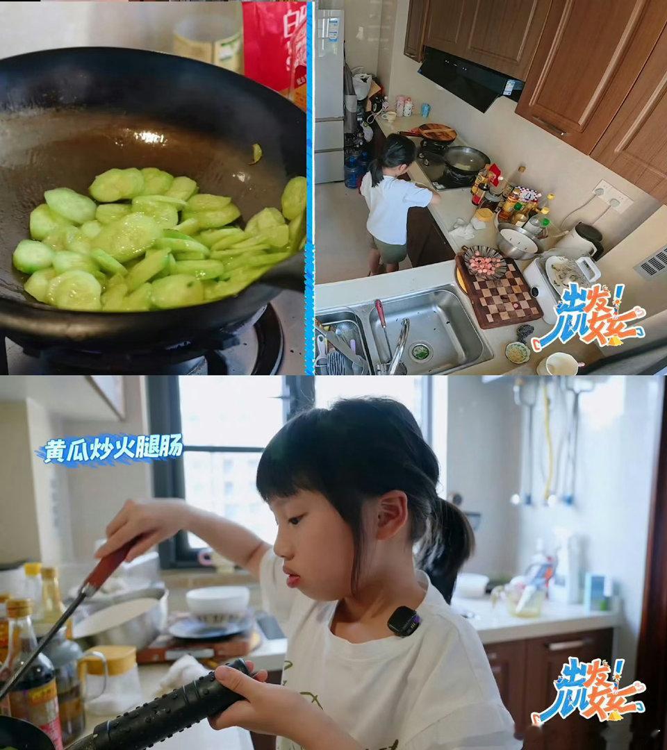 10岁萌娃承包一家五口伙食出发儿儿女女 十岁娃给全家做饭你敢信？红烧肉炒青菜全都