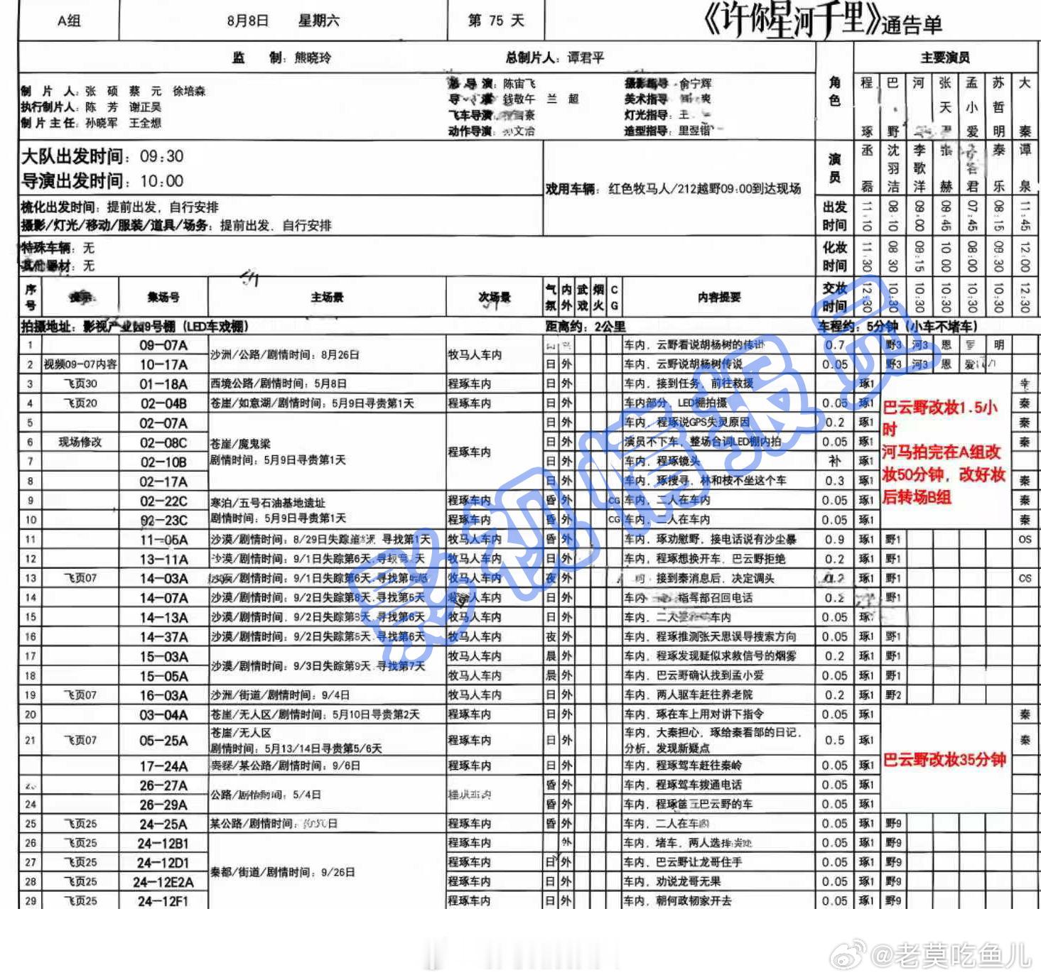 《许你星河千里》今天B组杀青了，整组还要再拍一阵。 