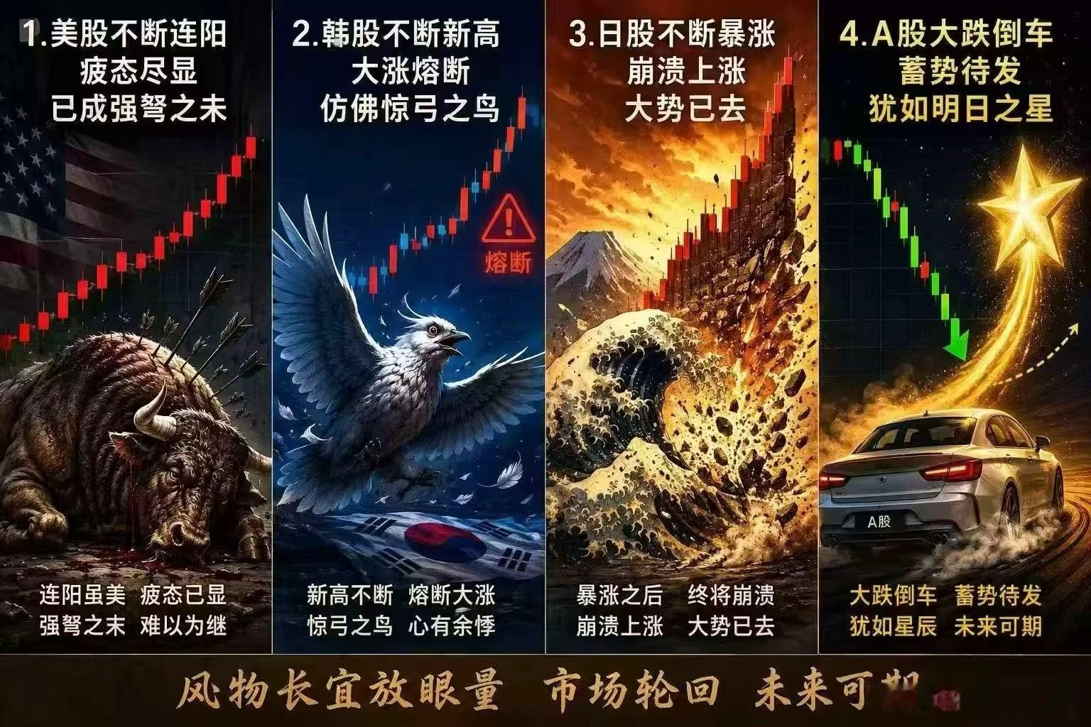 美股崩溃式上涨，疲态尽显A股主动降温调整，慢牛可期。微博股票AI股票白山策略