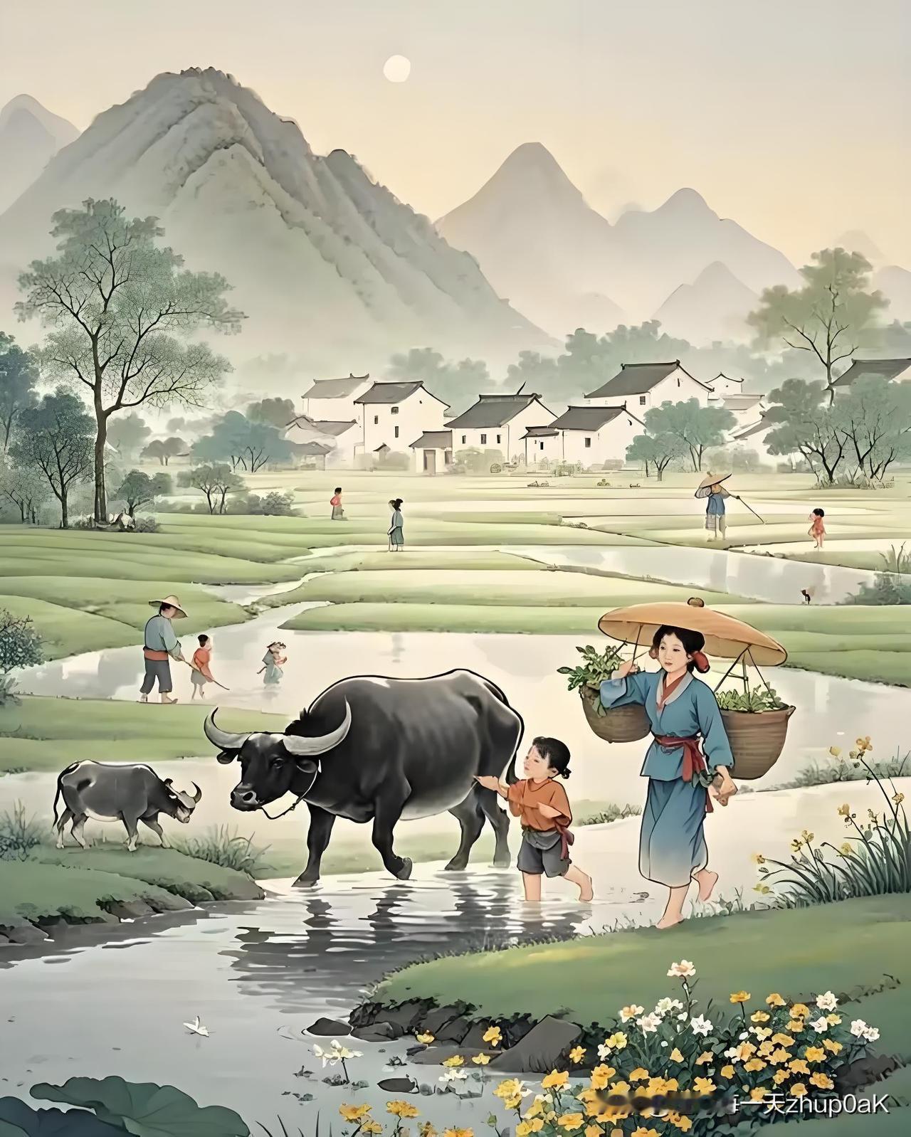 《春日即事五首·谷雨
催秧蚕再眠》
——宋·舒邦佐
谷雨催秧蚕再眠，
采桑女伴罢