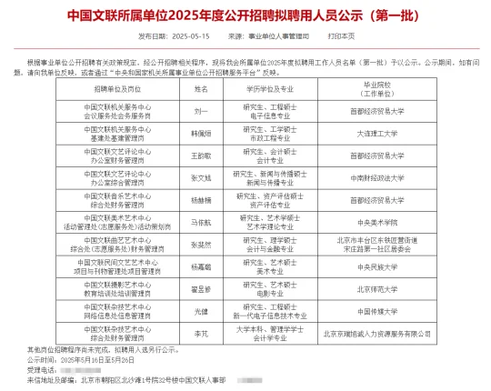 中国文联2025录取名单出炉
