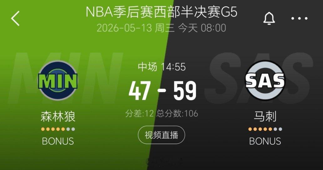 上半场结束，马刺领先12分！森林狼vs马刺nba季后赛