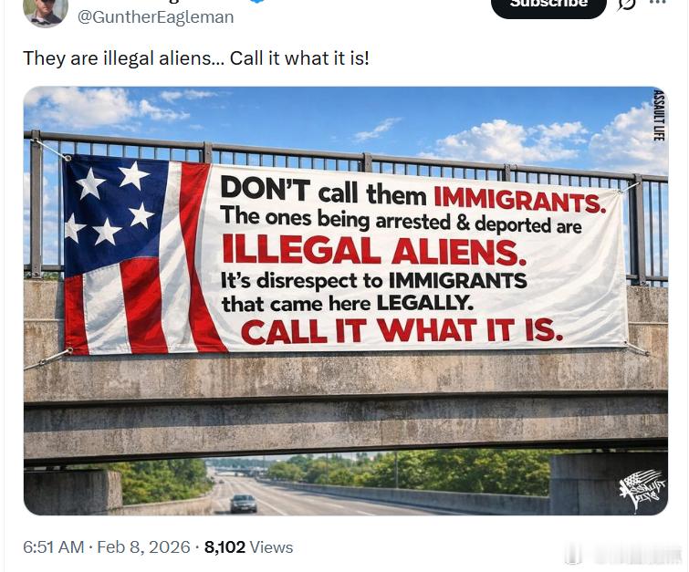 “别再称他们为“移民”。被抓被遣返的那些人是非法外国人！把他们和合法移民混为一谈