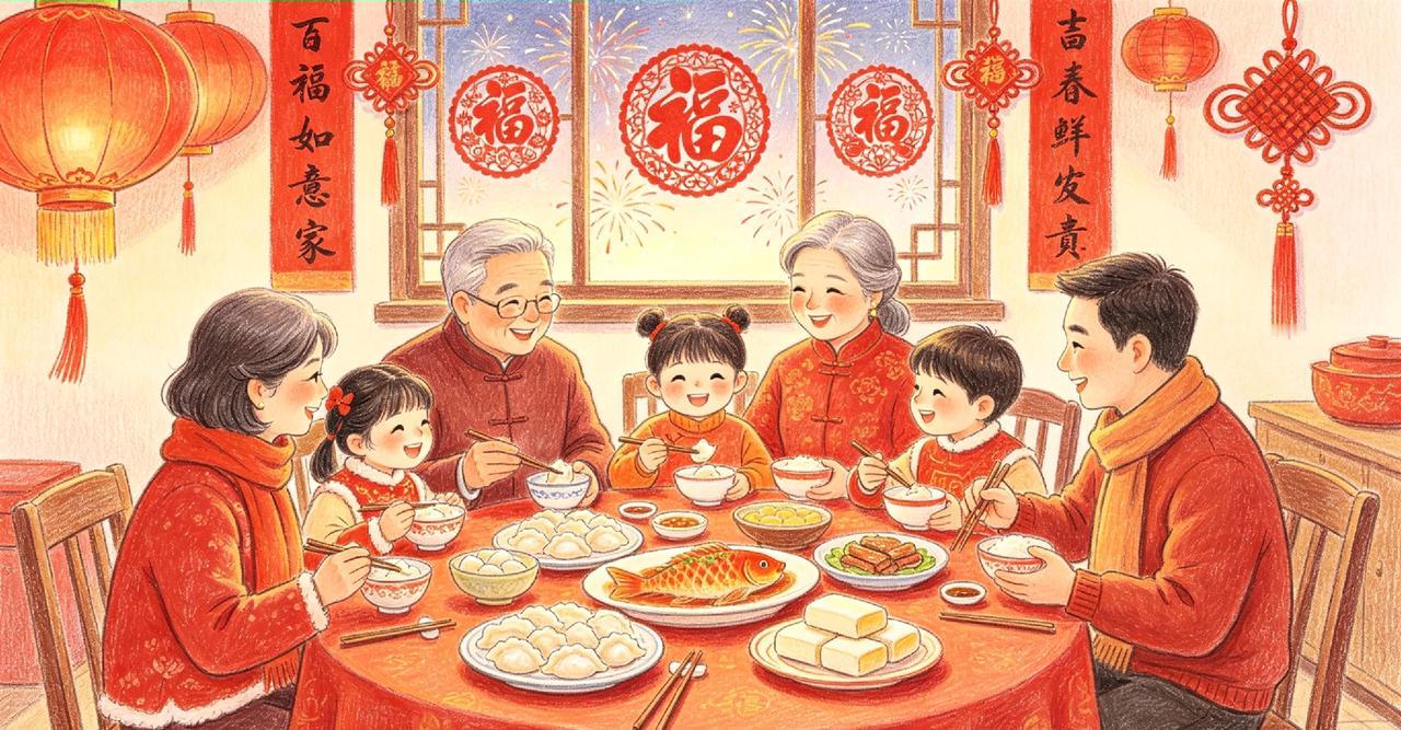 彩铅手绘国风年味治愈十足
