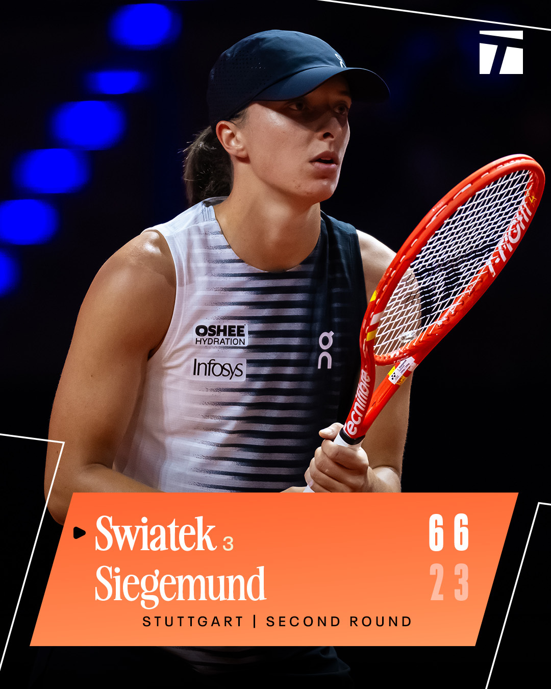 斯图加特500赛 第二轮焦点战，发球停顿大使西格蒙德2-6/3-6被斯瓦泰克完胜