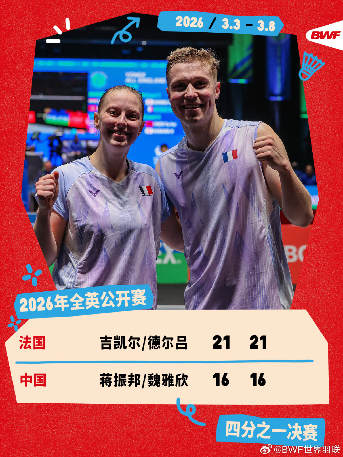蒋振邦魏雅欣0比2吉凯尔德尔吕 全英羽毛球公开赛混双1/4赛，蒋振邦/魏雅欣16
