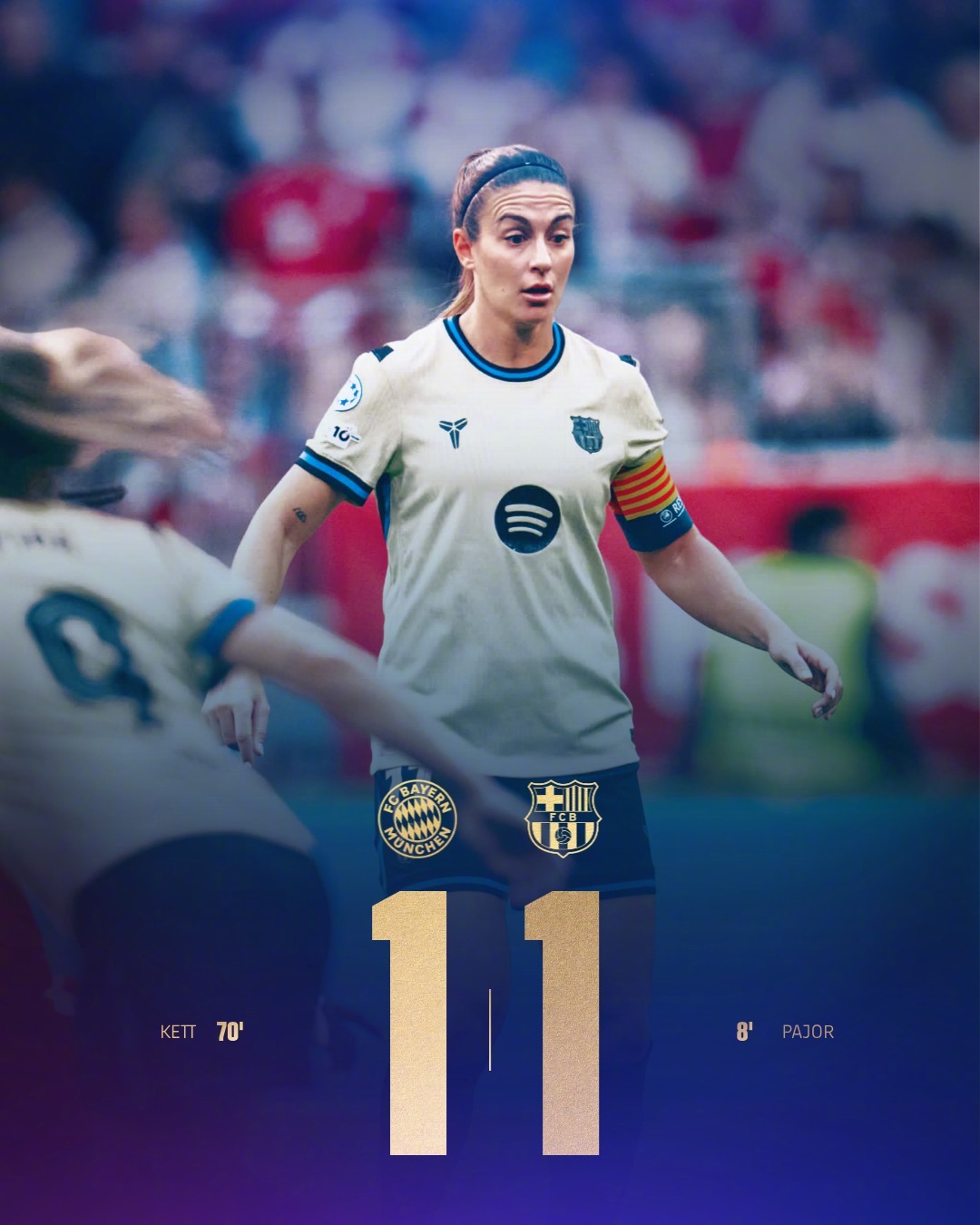 红蓝倩影 ⚽25/26赛季女足欧冠半决赛首回合，帕约尔接布鲁赫茨传中直接破门，巴