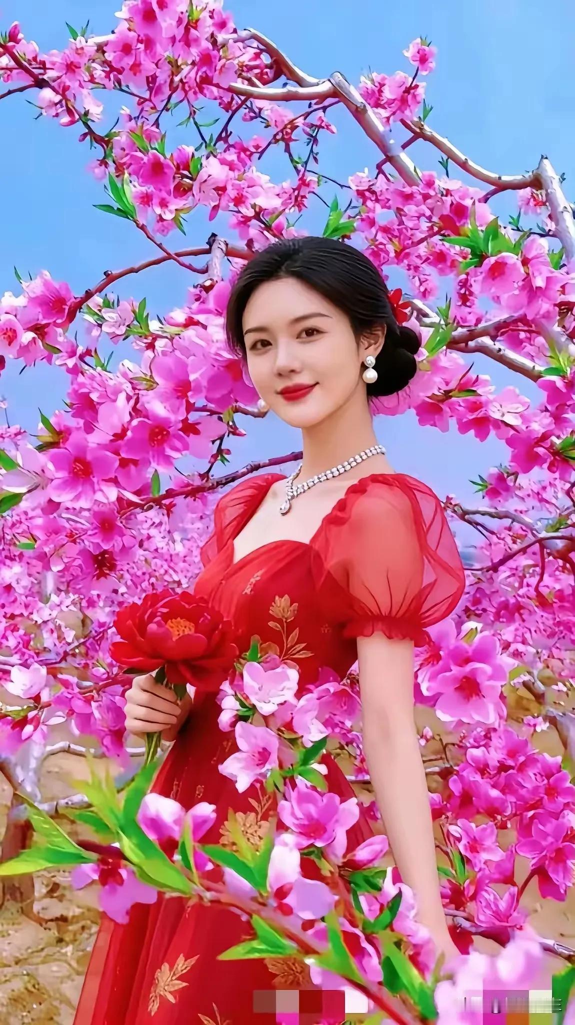 鲜花盛开朵朵艳，
自信满满花丛站。
花美人美竞比俏，
姑娘比花更娇艳。