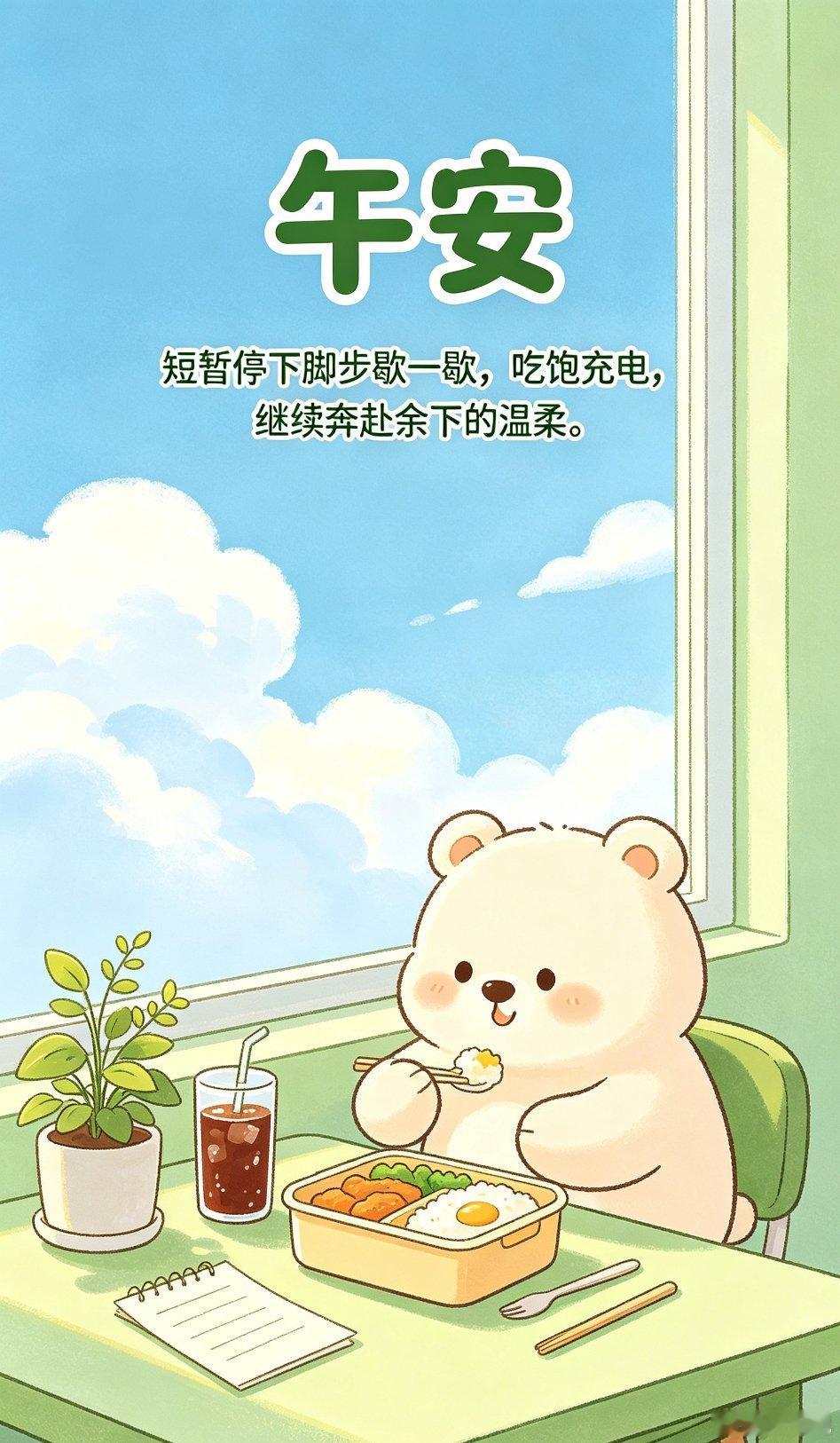午安，短暂停下脚步歇一歇，吃饱充电，继续奔赴余下的温柔。 ​​​