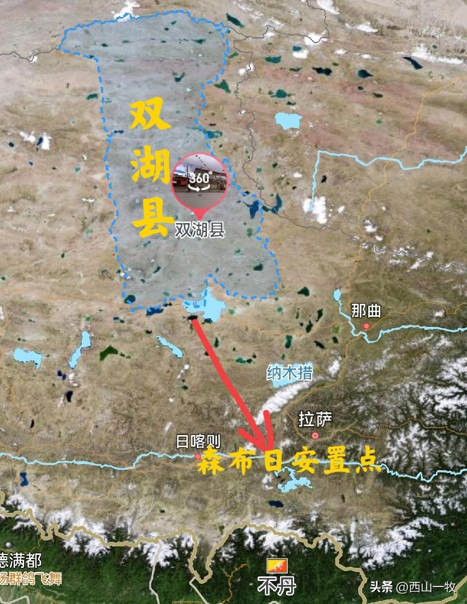 图一上的这片区域，面积比3个台湾省还大，这里是那曲市的双湖县。有意思的是，双湖县