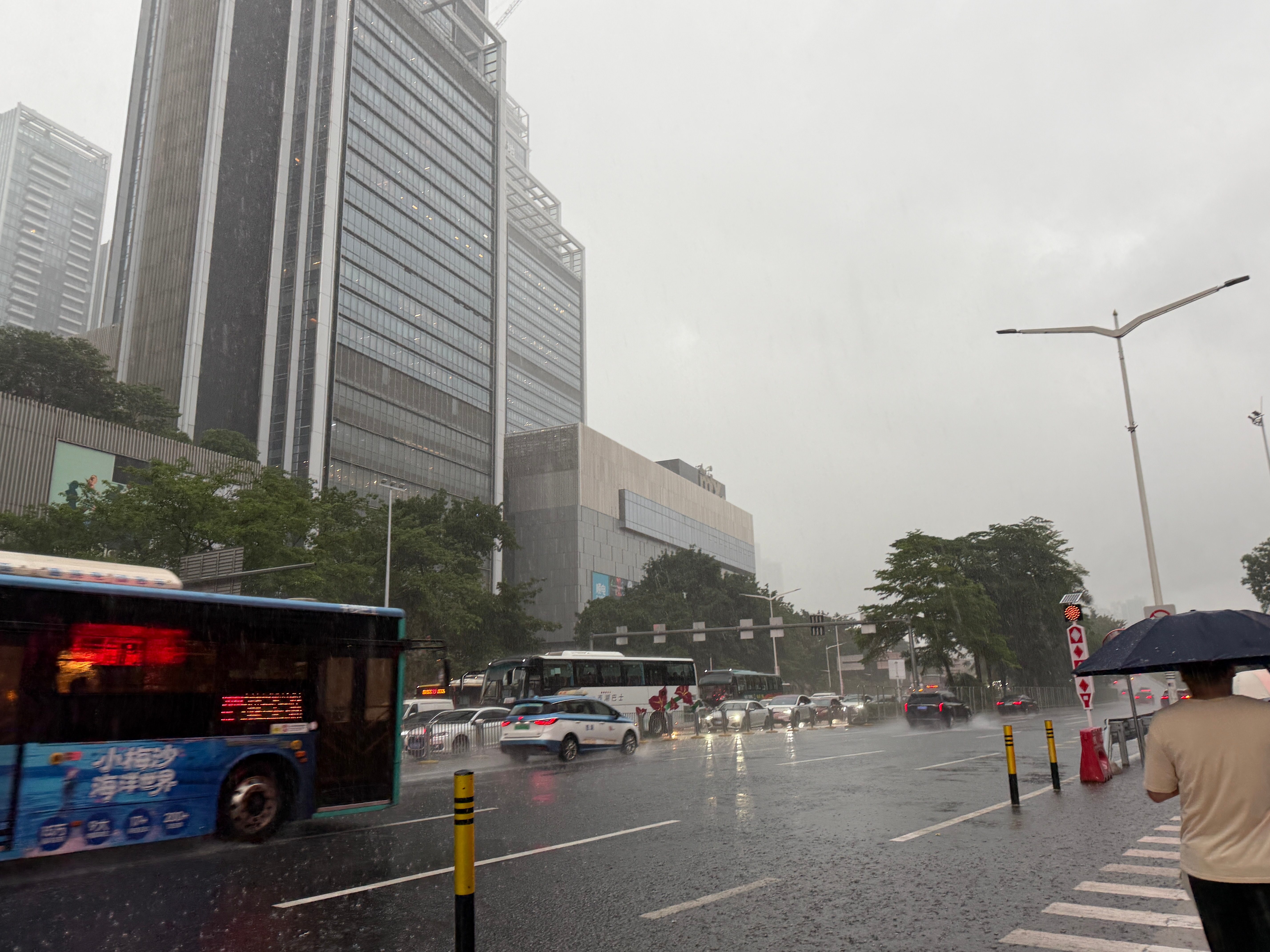 深圳昨儿也下了一个晚上的大雨。今早出门还没雨，快到公司楼下突然下起暴雨…