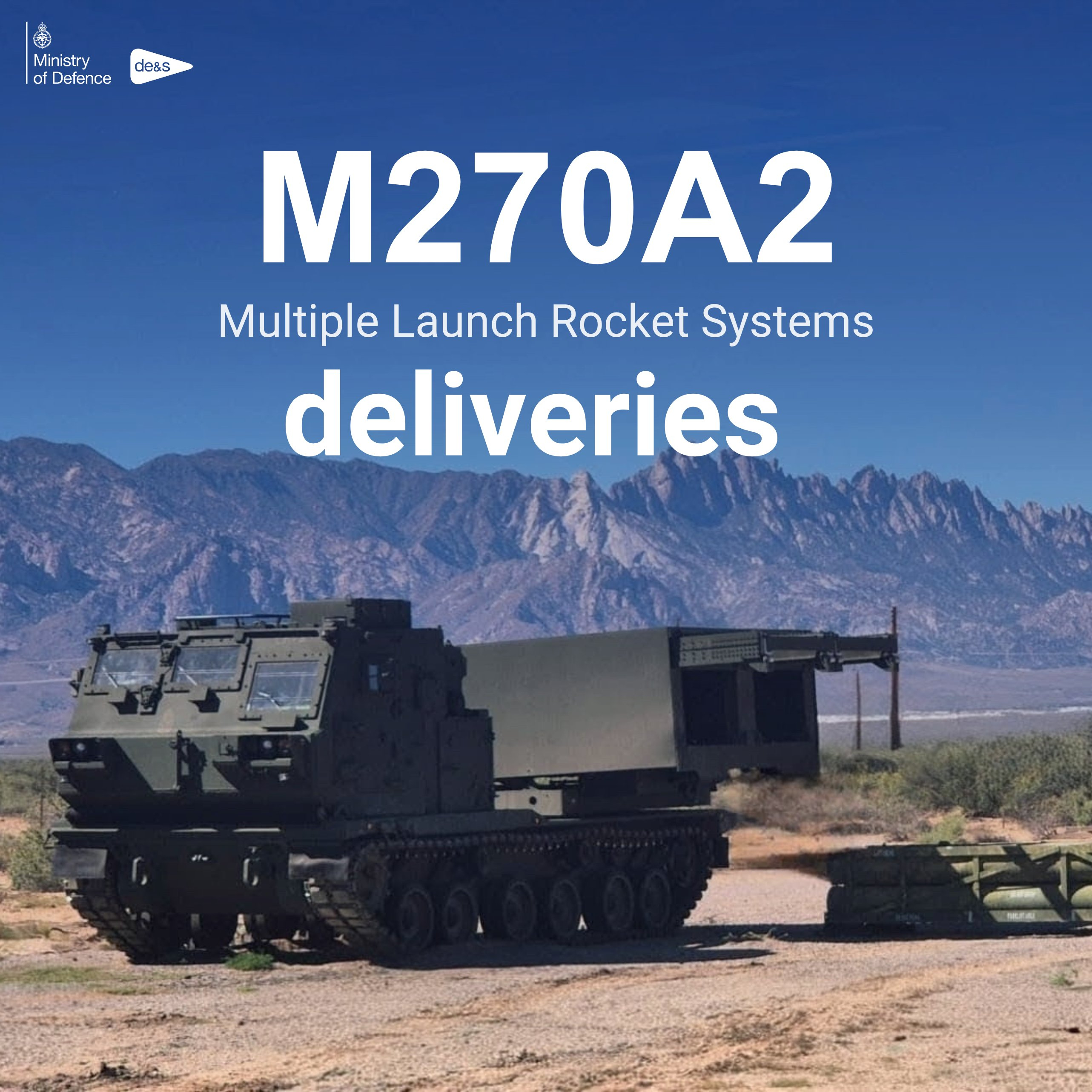 首批两辆英国版 M270A2 多管火箭发射车已抵达美国新墨西哥州的白沙导弹靶场进