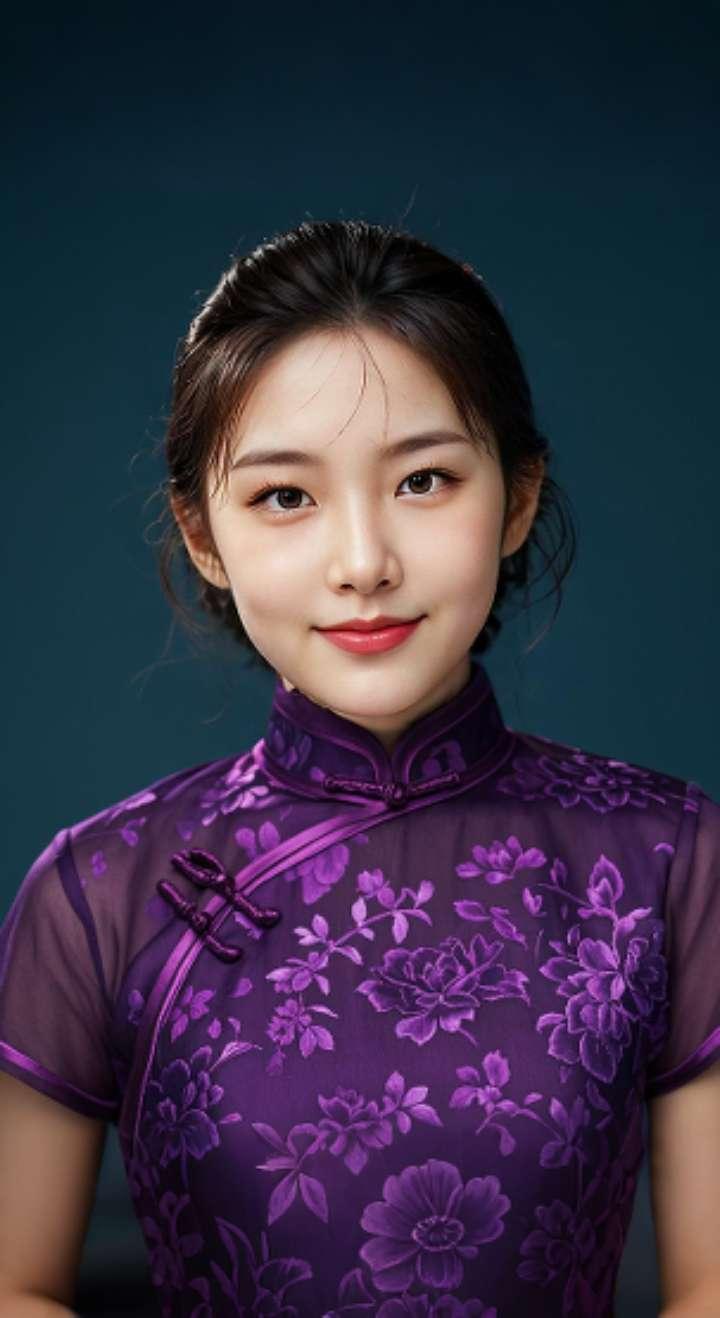 AI扩图 AI紫裙旗袍韵
