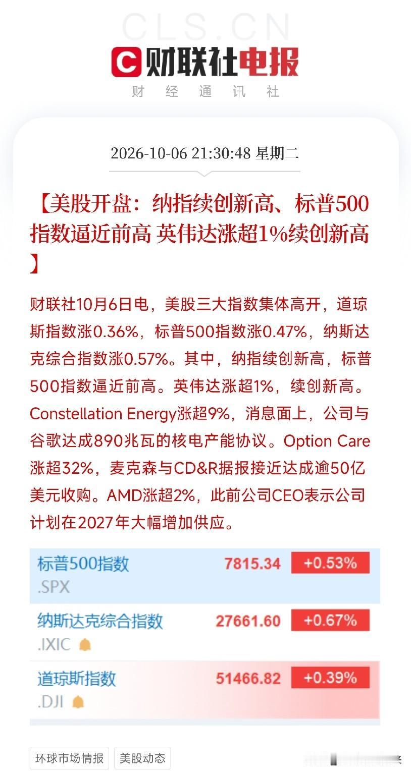 晚上9点半美股开盘，刚扫完盘面，直接说重点

今晚最大的事儿不是纳指又创新高，是