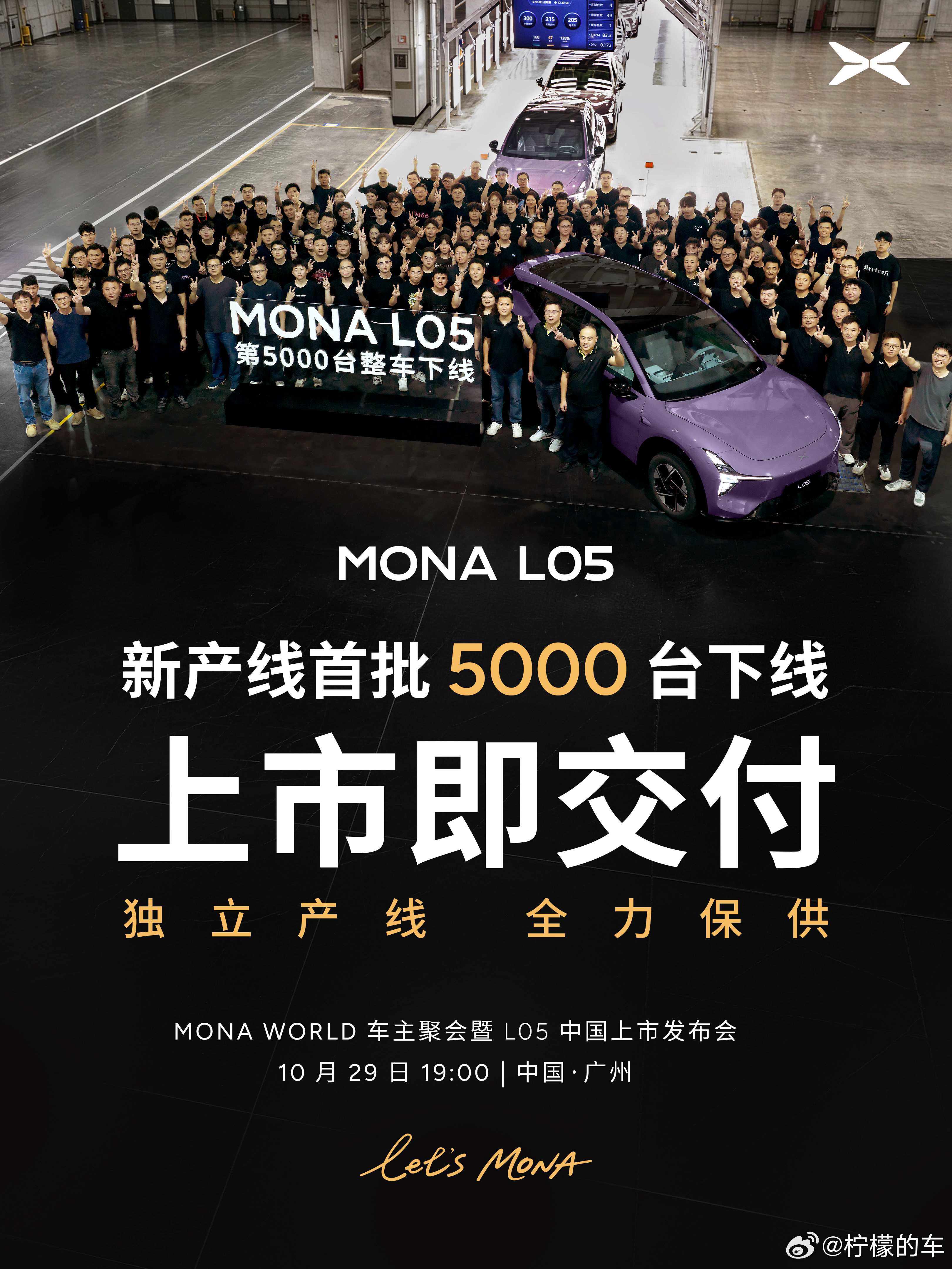各位，这下真不是期货了！小鹏MONA L05安排了独立产线，第5000台量产车已