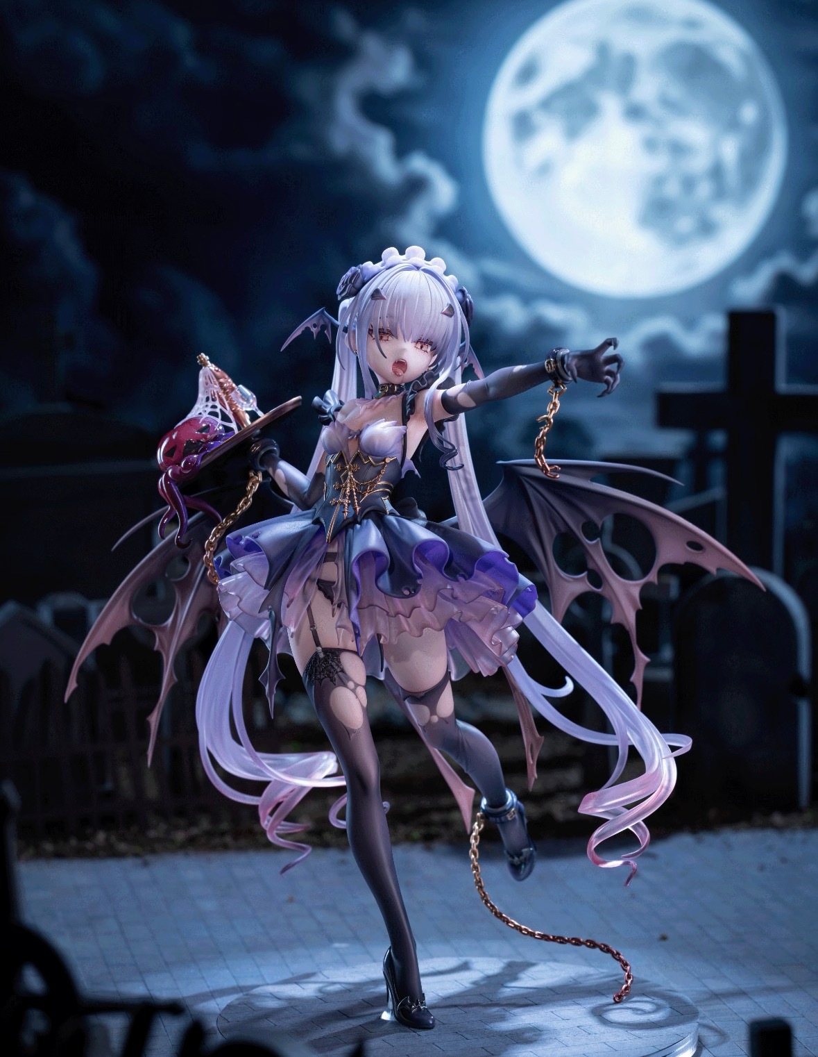 月下恶魔女仆梅柳齐娜美到窒息啊啊啊🥀墓园满月暗黑氛围感直接拉满，渐变紫长发+蝙