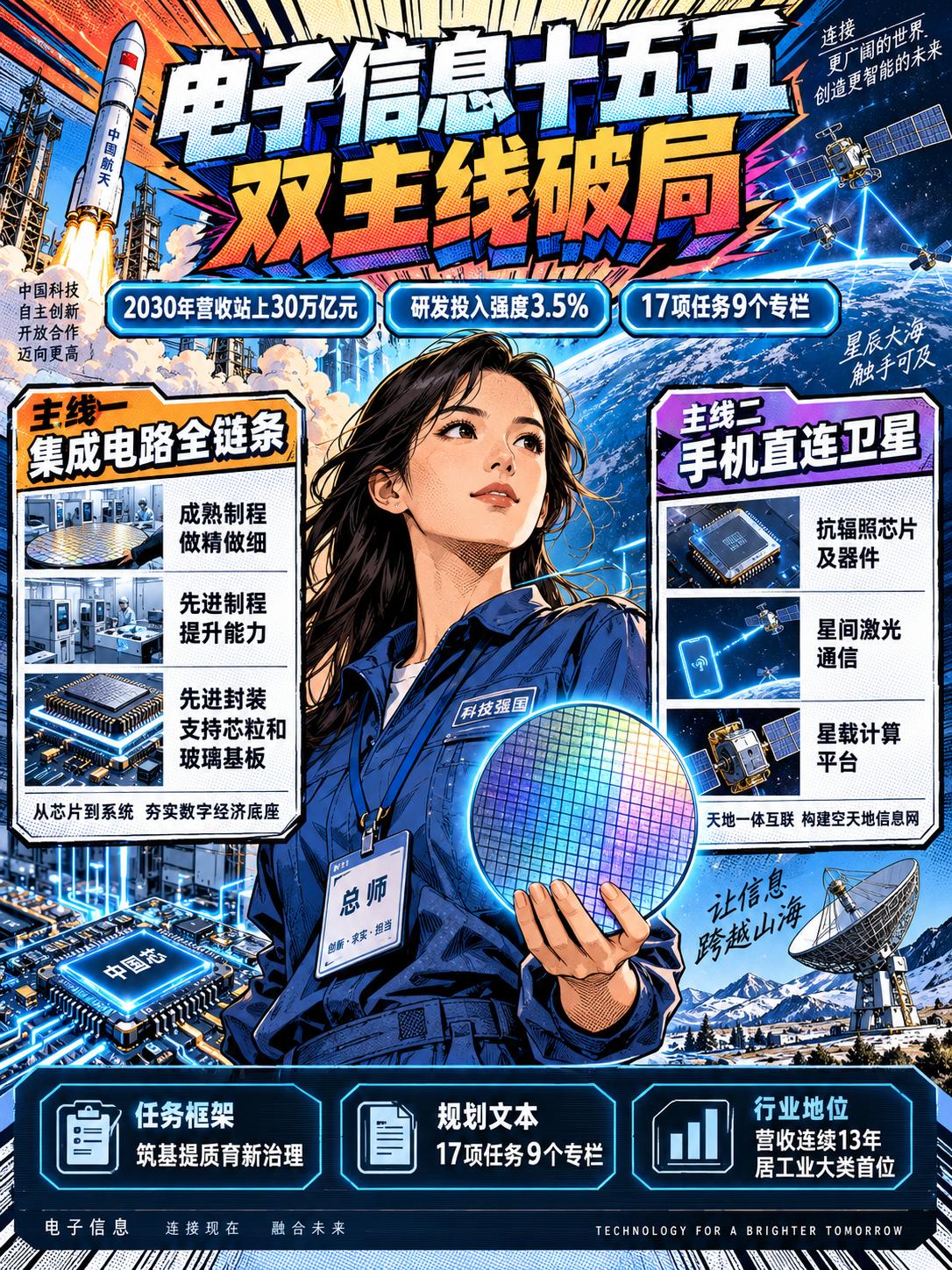 电子信息十五五规划落地 集成电路全链条突破加手机直连卫星

9月15日，工信部和
