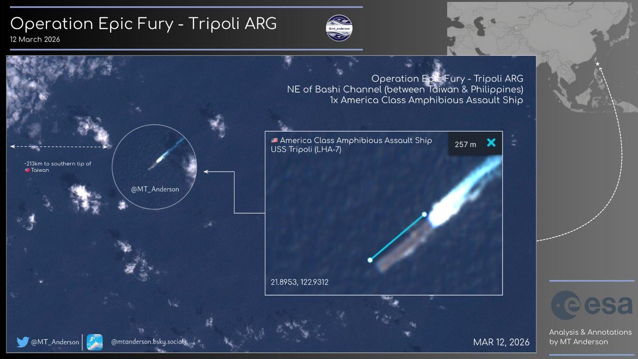 美国”的黎波里“号两栖攻击舰正在高速由日本冲绳向中东航行，在离开冲绳仅一天后就穿