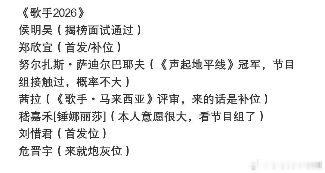 《歌手2026》🍉歌手2026‖歌手