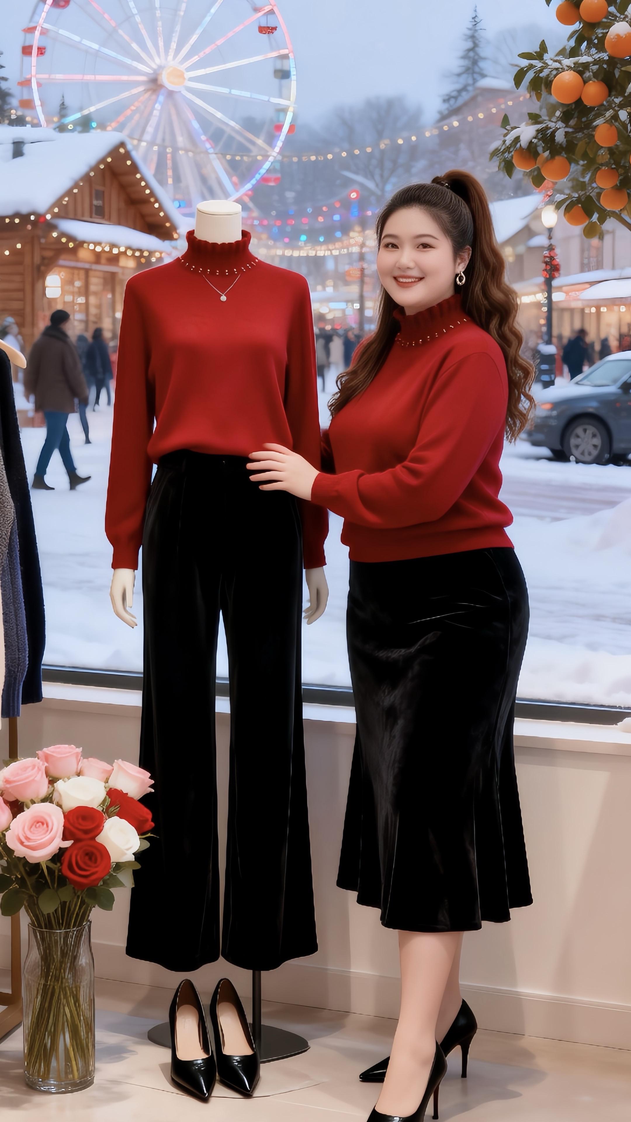 大码穿搭红色毛衣 高级感穿搭 新年好运红我先穿上了胖妹妹的冬季有效穿搭