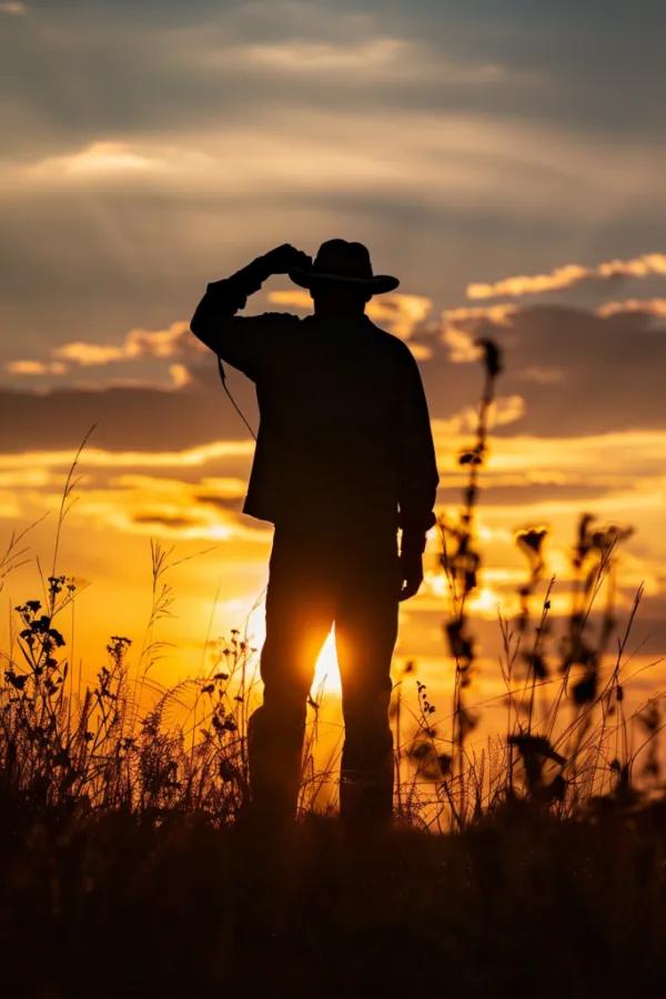 【霞里看山】
老农草帽一压，手搭凉棚看晚霞，皱纹里都淌着金光。田埂上影子一拉老长