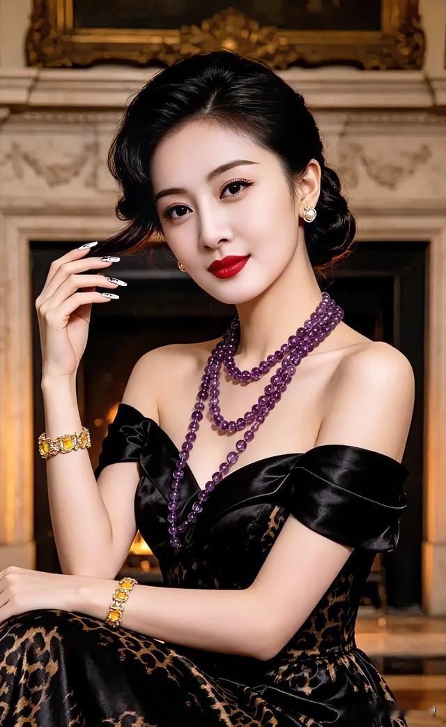 这位女士穿着华丽，气质优雅。