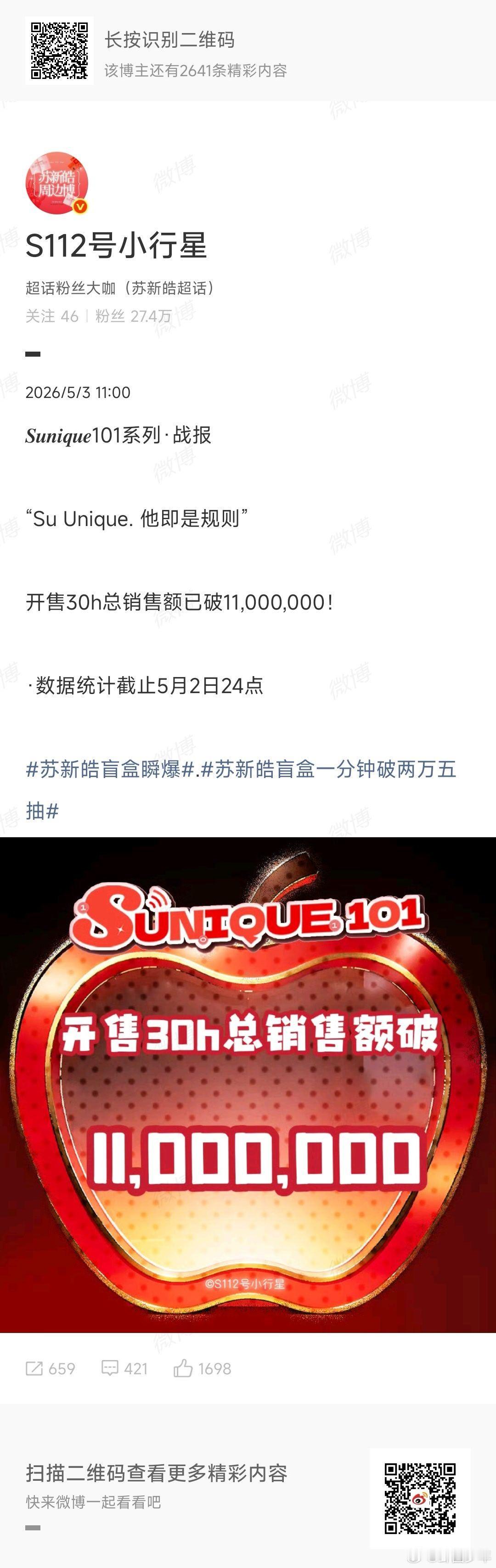 苏新皓盲盒30h战报苏新皓101系列战报1分钟2.5万抽30h千万销售额，内娱新