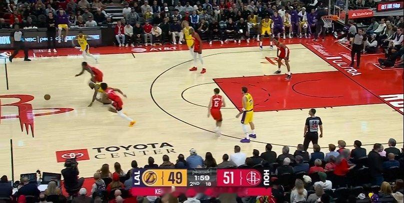 难受……东契奇丢球 老詹刹车没刹住倒地了 火箭笑纳快攻扣篮湖人vs火箭