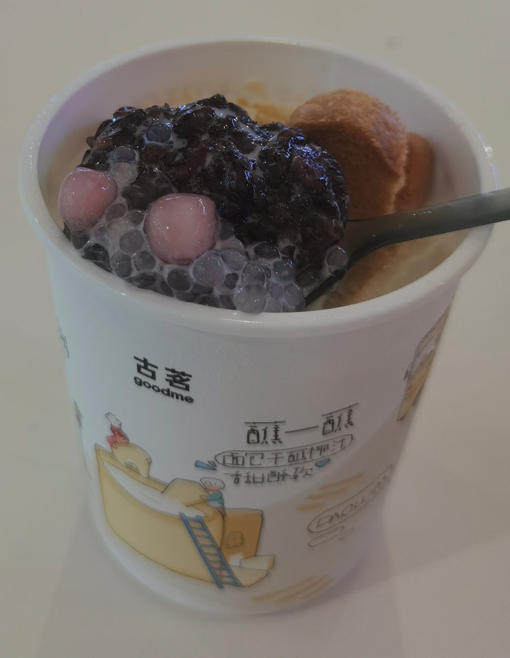 古茗的泡鲁达完全不如以前的，血糯米不能去也不能换，还有这么多黏在一起的西米