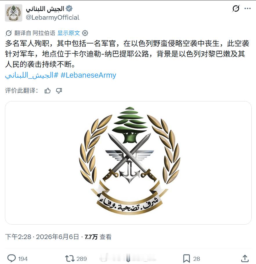 以色列军队继续袭击黎巴嫩政府军，造成一名黎军准将军官瓦萨姆·萨布拉及其数名随行士