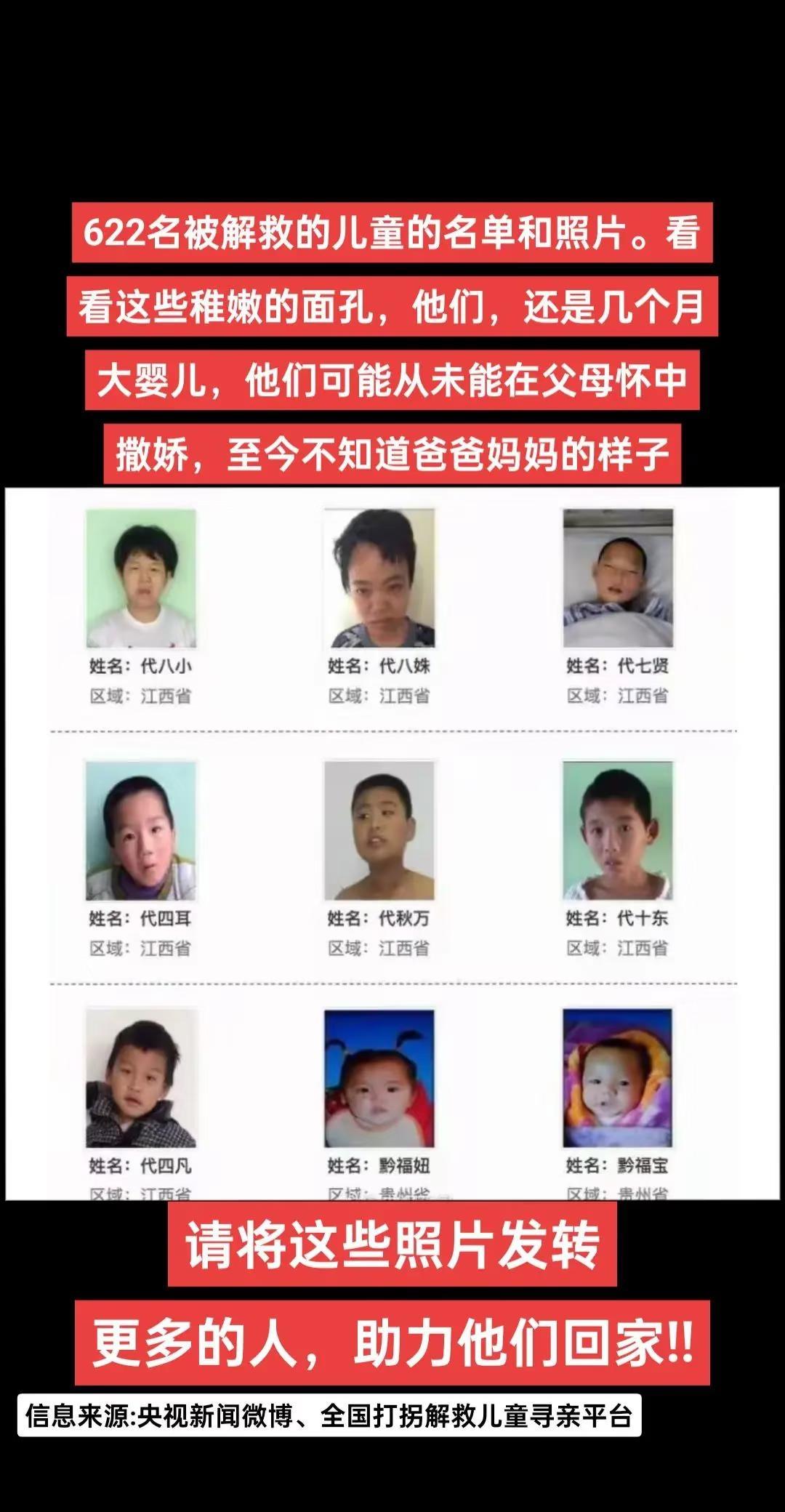 最新解救儿童
儿童失踪 寻人 愿天下无拐 天下无拐人人尽责