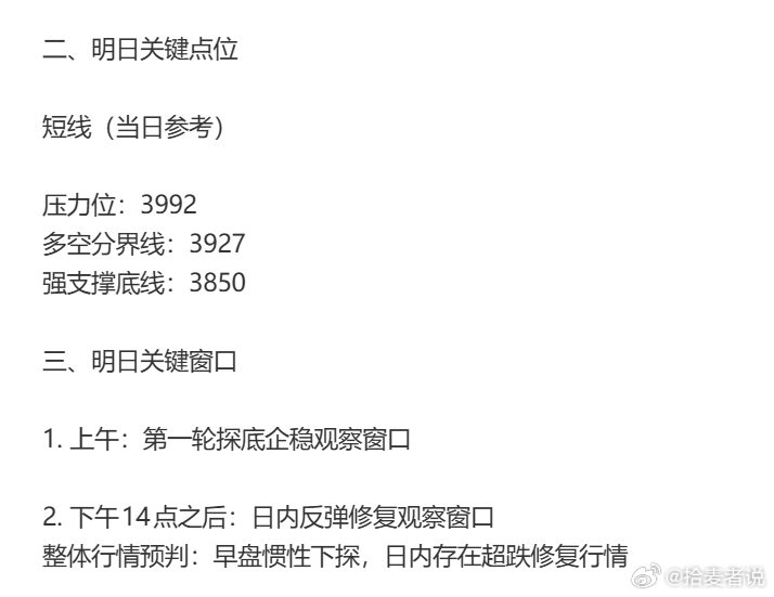 昨晚复盘文章，今日关键点位参考压力位：3992多空分界线：3927强支撑底线：3